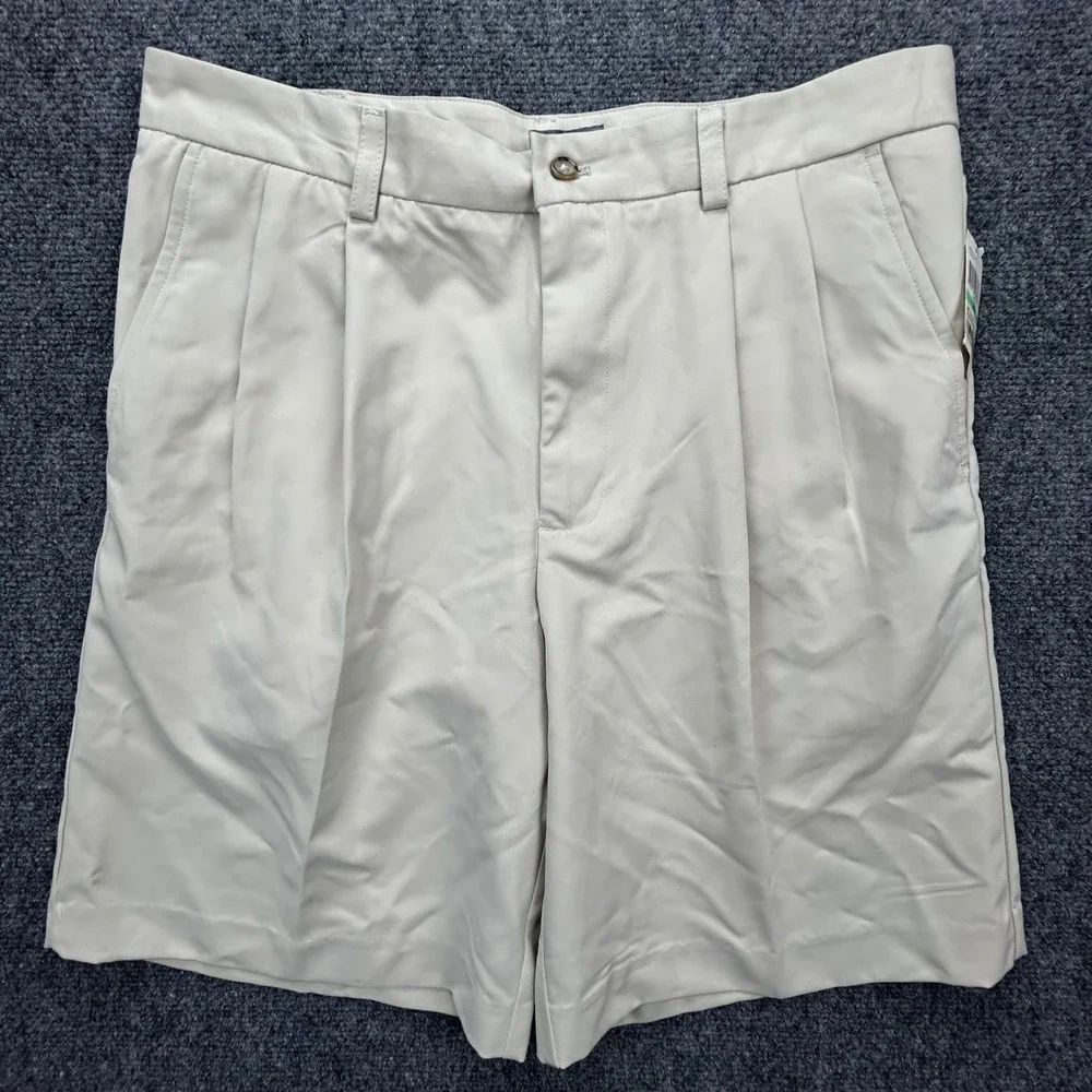 IZOD Golf Shorts Mens 34W Tan Khaki Swingflex Performance Pleated Front